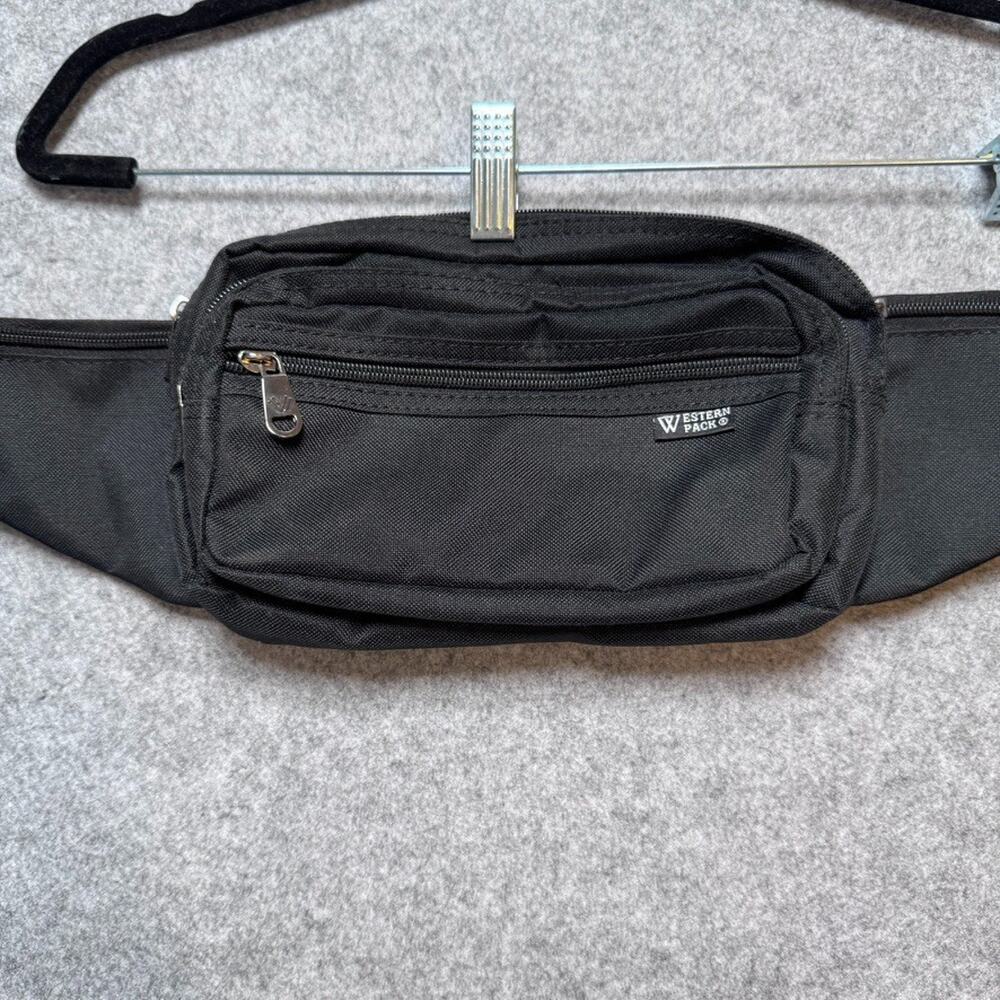 Western Pack Black Fanny Pack Multi Pocket Waist Bag Travel Hiking Unisex